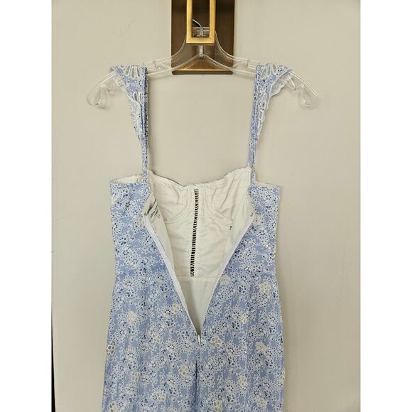 Karina Grimaldi Blue Irma Eyelet Detail Floral Print Midi Dress Size Small - Picture 11 of 16